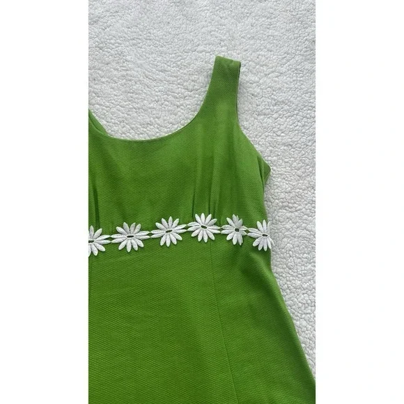 VTG 90s Sleeveless Green Mini Dress White Flowers Size 5 Garden Retro Cottage - Picture 4 of 10